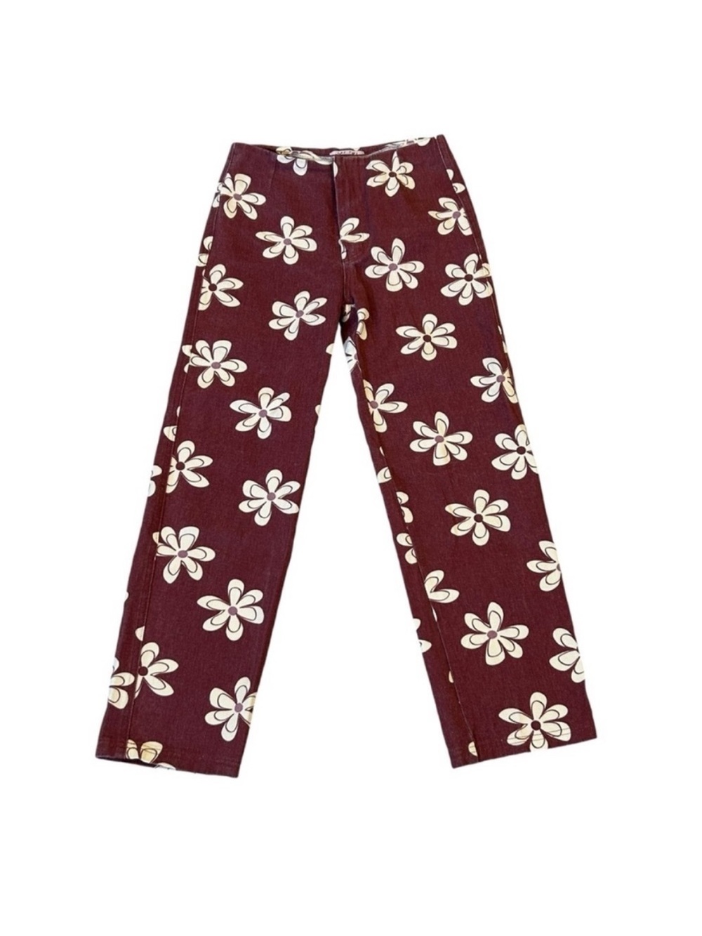 Women’s Floral Print Maroon Jeans